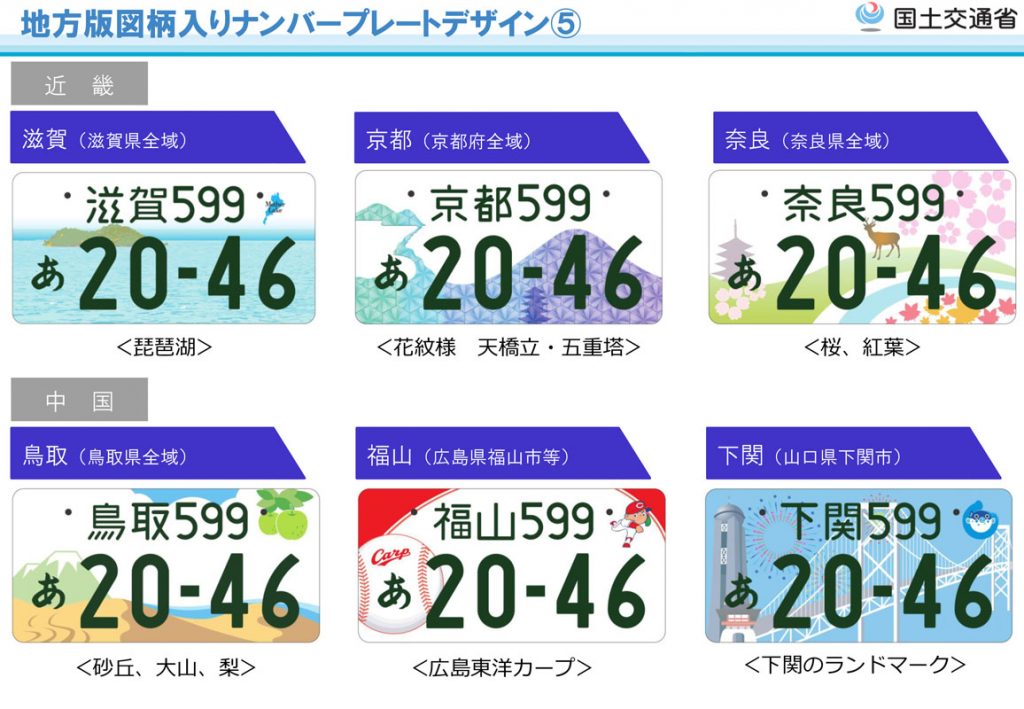 第1弾 地方版図柄入りナンバープレート（滋賀、京都、奈良、鳥取、福山、下関）